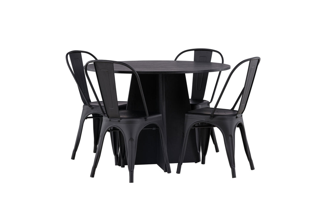 Venture Home Bootcut Round Dining Table - Black / Black Fanéer +Tempe Dining Chair - Matte black / Metal _4