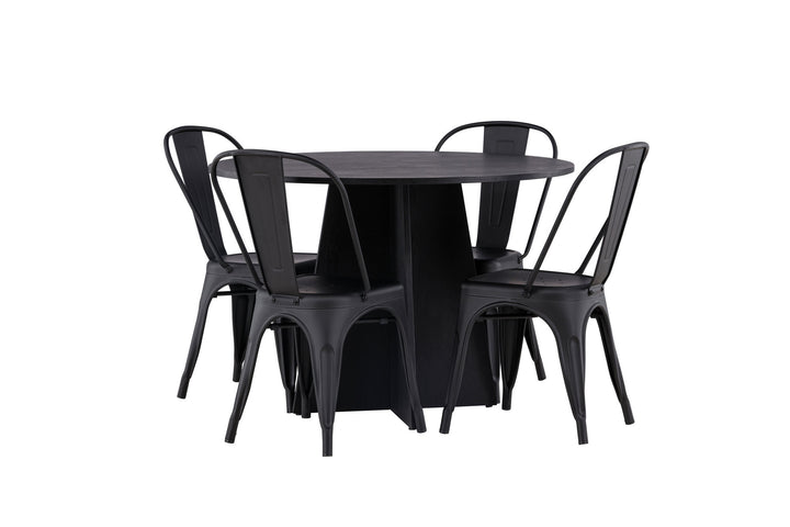 Venture Home Bootcut Round Dining Table - Black / Black Fanéer +Tempe Dining Chair - Matte black / Metal _4