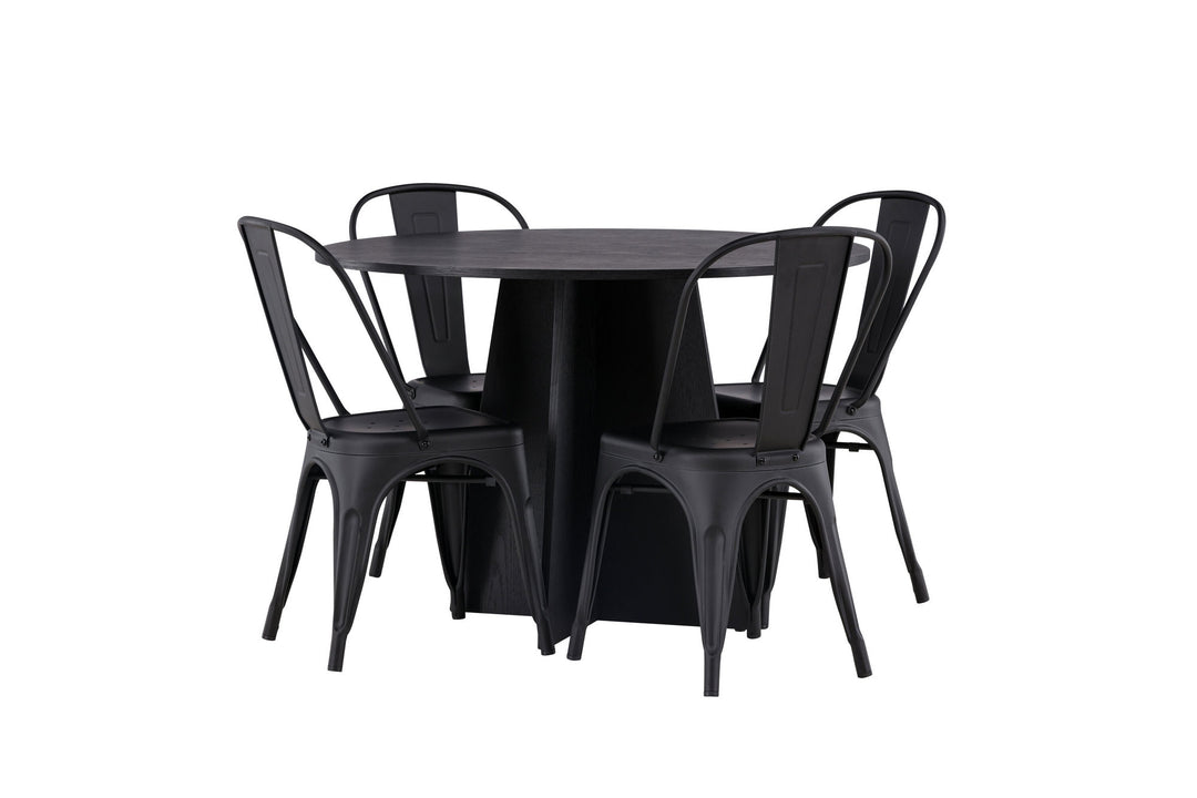 Venture Home Bootcut Round Dining Table - Black / Black Fanéer +Tempe Dining Chair - Matte black / Metal _4