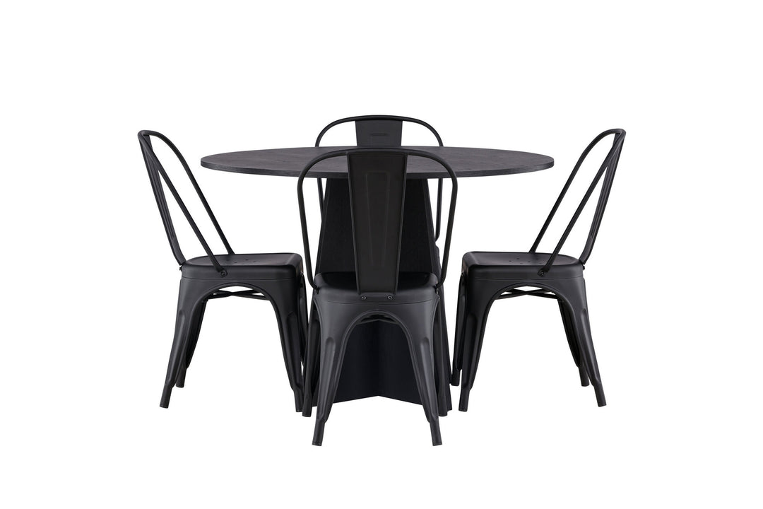 Venture Home Bootcut Round Dining Table - Black / Black Fanéer +Tempe Dining Chair - Matte black / Metal _4