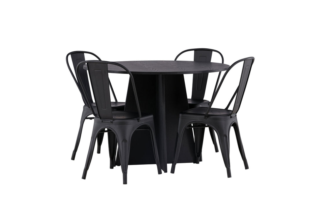 Venture Home Bootcut Round Dining Table - Black / Black Fanéer +Tempe Dining Chair - Matte black / Metal _4