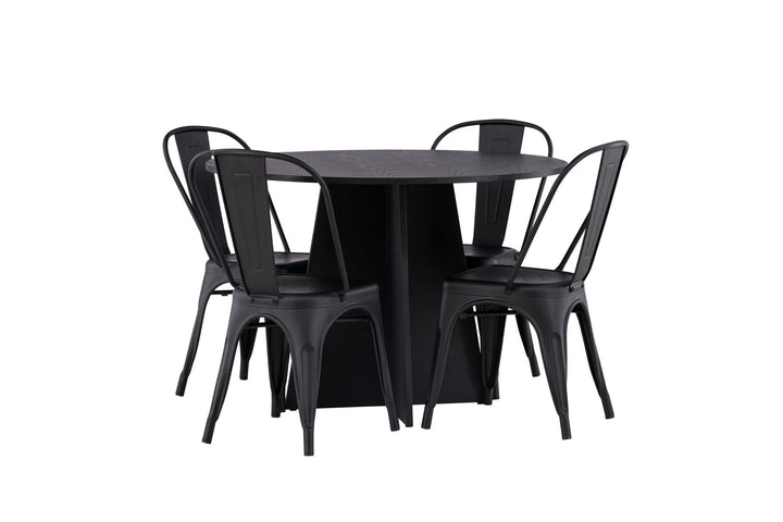Venture Home Bootcut Round Dining Table - Black / Black Fanéer +Tempe Dining Chair - Matte black / Metal _4