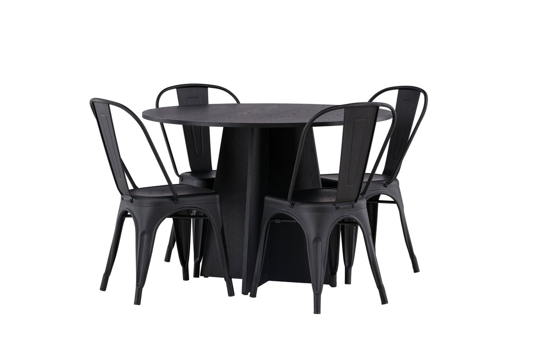 Venture Home Bootcut Round Dining Table - Black / Black Fanéer +Tempe Dining Chair - Matte black / Metal _4