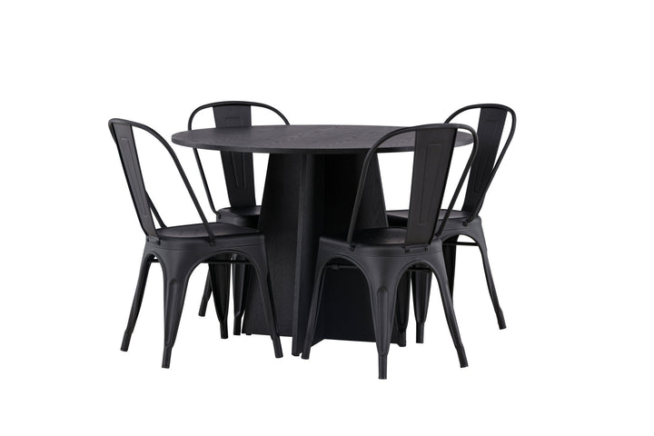 Venture Home Bootcut Round Dining Table - Black / Black Fanéer +Tempe Dining Chair - Matte black / Metal _4