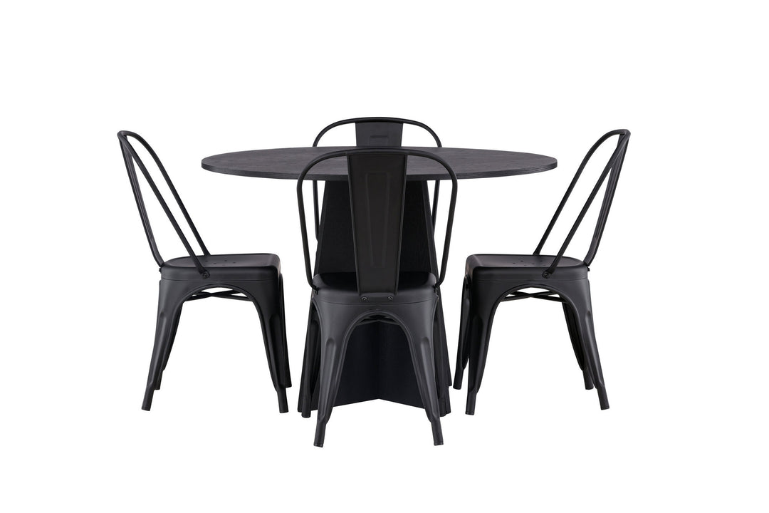 Venture Home Bootcut Round Dining Table - Black / Black Fanéer +Tempe Dining Chair - Matte black / Metal _4
