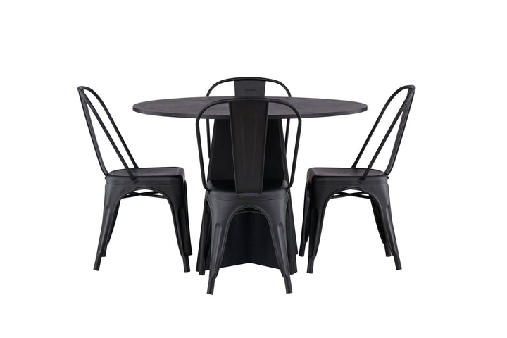 Venture Home Bootcut Round Dining Table - Black / Black Fanéer +Tempe Dining Chair - Matte black / Metal _4