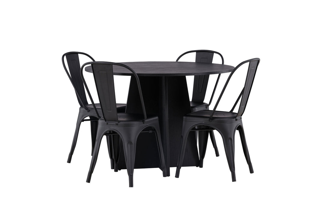 Venture Home Bootcut Round Dining Table - Black / Black Fanéer +Tempe Dining Chair - Matte black / Metal _4