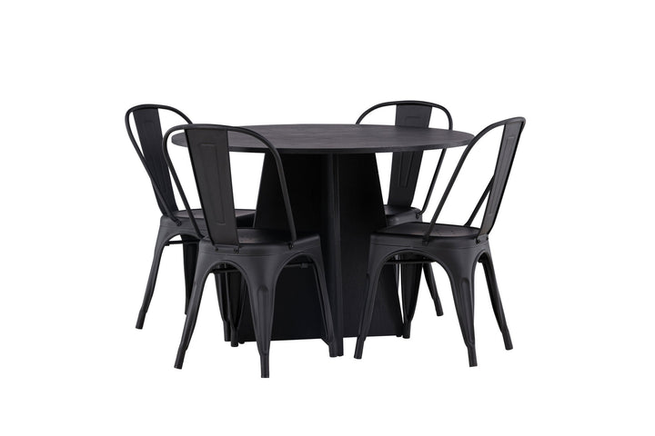 Venture Home Bootcut Round Dining Table - Black / Black Fanéer +Tempe Dining Chair - Matte black / Metal _4