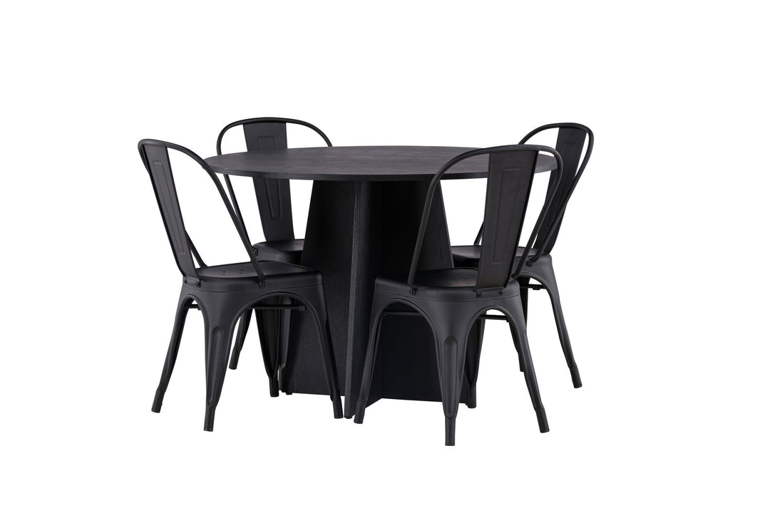 Venture Home Bootcut Round Dining Table - Black / Black Fanéer +Tempe Dining Chair - Matte black / Metal _4