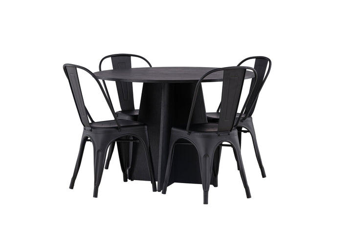 Venture Home Bootcut Round Dining Table - Black / Black Fanéer +Tempe Dining Chair - Matte black / Metal _4