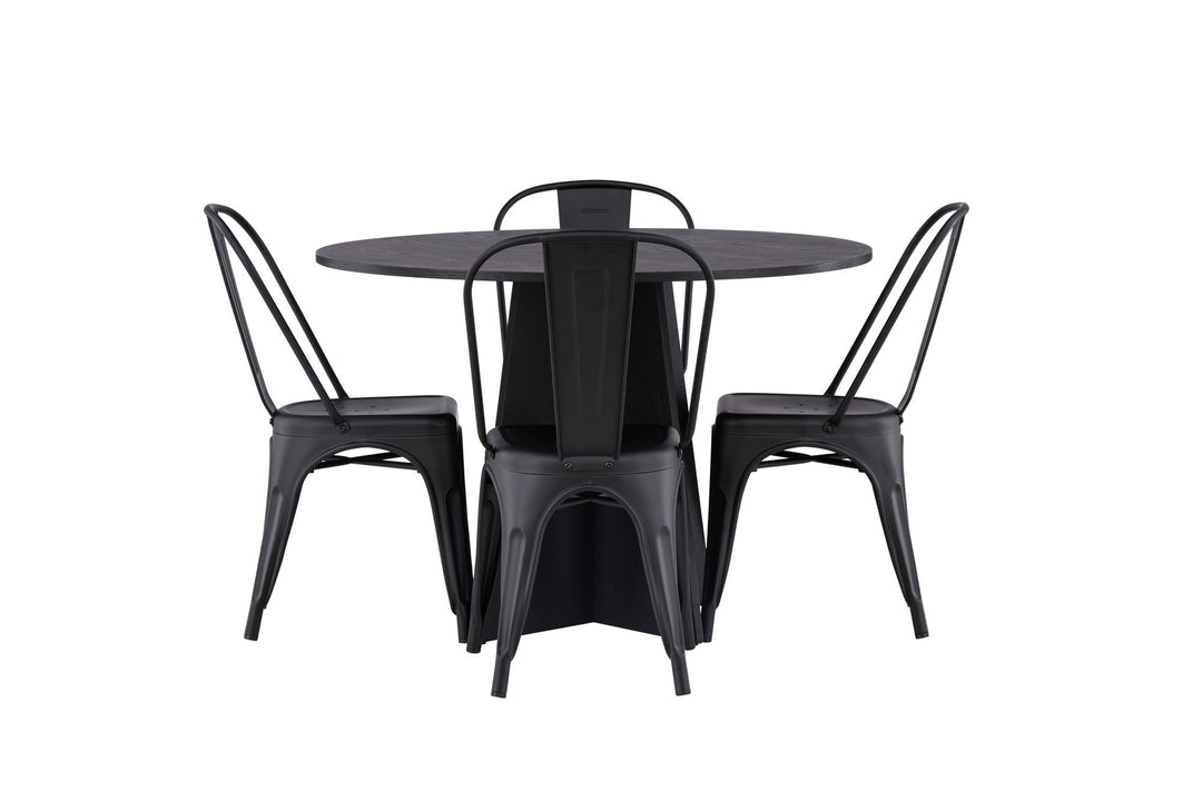 Venture Home Bootcut Round Dining Table - Black / Black Fanéer +Tempe Dining Chair - Matte black / Metal _4