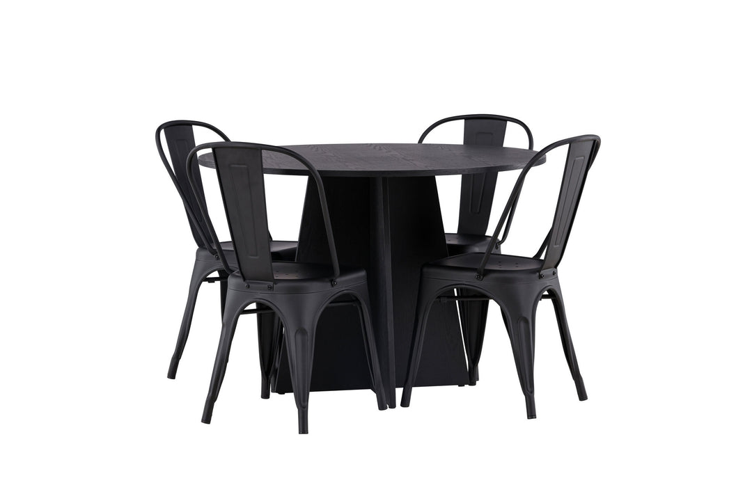 Venture Home Bootcut Round Dining Table - Black / Black Fanéer +Tempe Dining Chair - Matte black / Metal _4