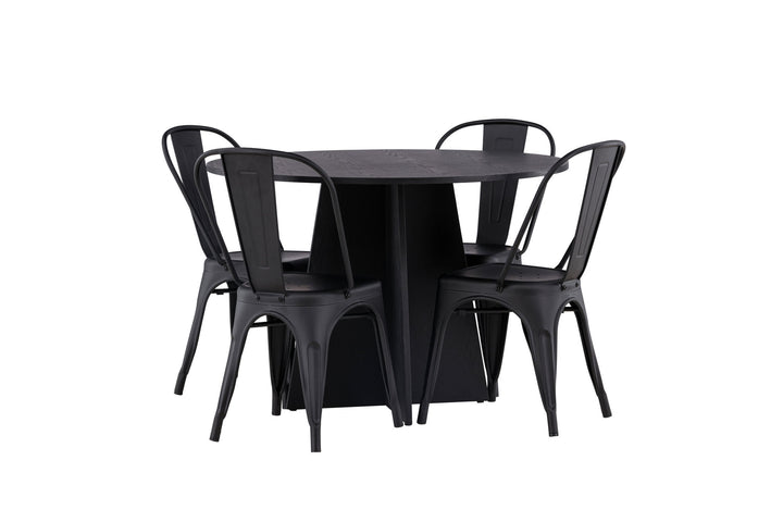 Venture Home Bootcut Round Dining Table - Black / Black Fanéer +Tempe Dining Chair - Matte black / Metal _4
