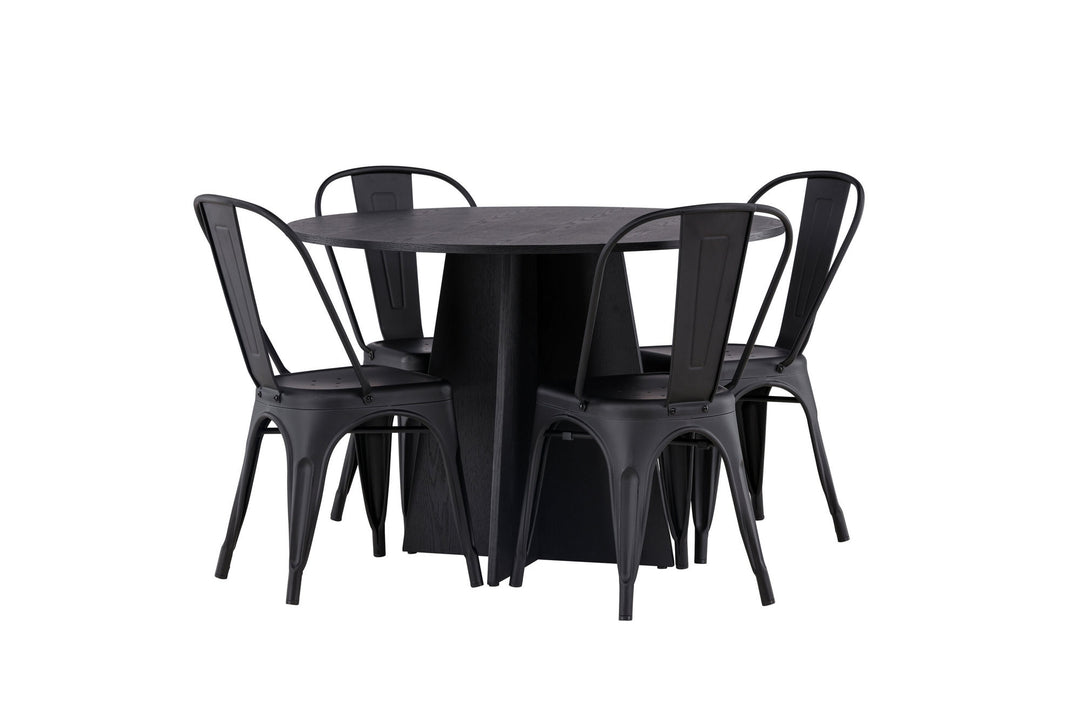 Venture Home Bootcut Round Dining Table - Black / Black Fanéer +Tempe Dining Chair - Matte black / Metal _4