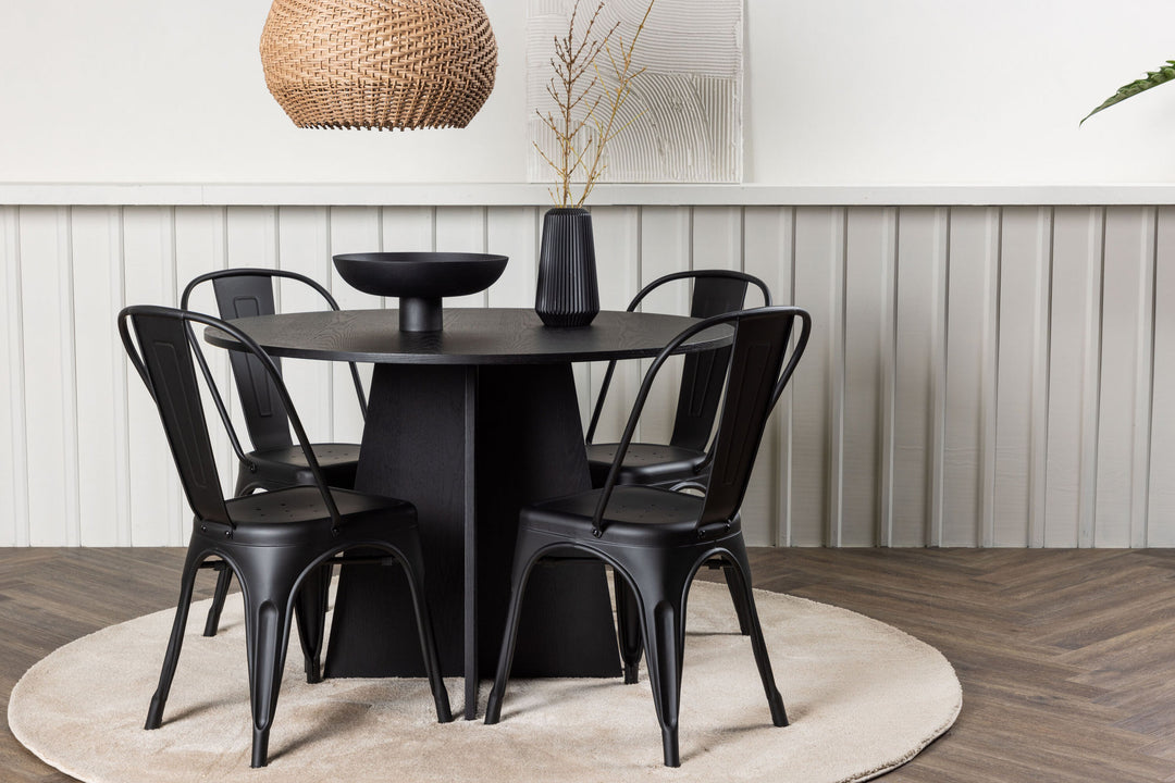 Venture Home Bootcut Round Dining Table - Black / Black Fanéer +Tempe Dining Chair - Matte black / Metal _4