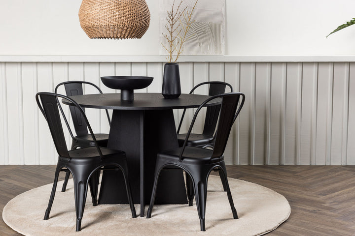 Venture Home Bootcut Round Dining Table - Black / Black Fanéer +Tempe Dining Chair - Matte black / Metal _4
