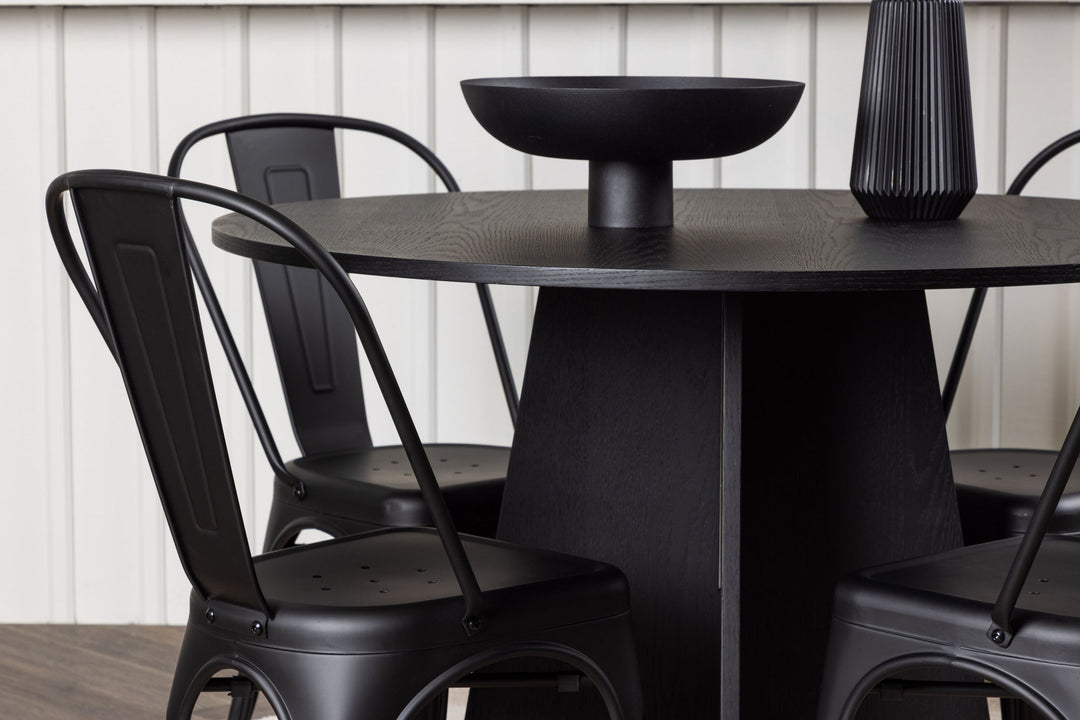 Venture Home Bootcut Round Dining Table - Black / Black Fanéer +Tempe Dining Chair - Matte black / Metal _4