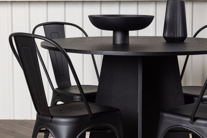 Venture Home Bootcut Round Dining Table - Black / Black Fanéer +Tempe Dining Chair - Matte black / Metal _4