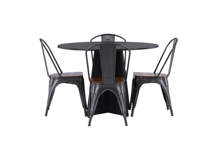 Venture Home Bootcut Round Dining Table - Black / Black Fanéer +Tempe Dining Chair - Dark grey / Dark Brown MDF _4