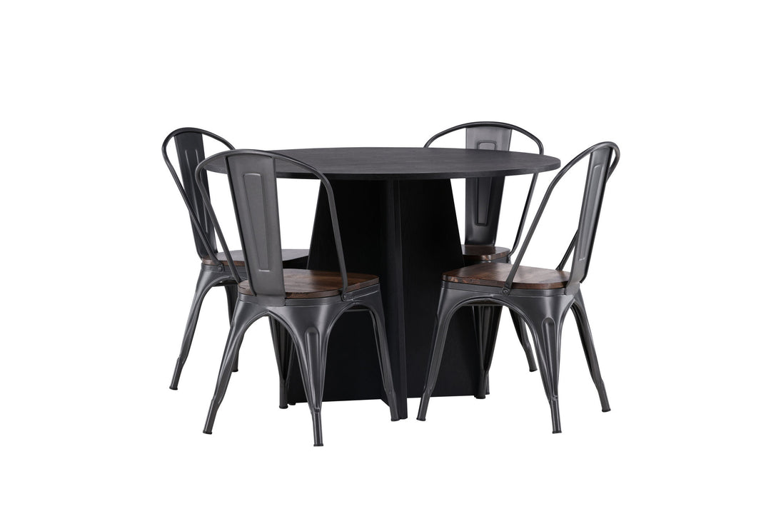 Venture Home Bootcut Round Dining Table - Black / Black Fanéer +Tempe Dining Chair - Dark grey / Dark Brown MDF _4