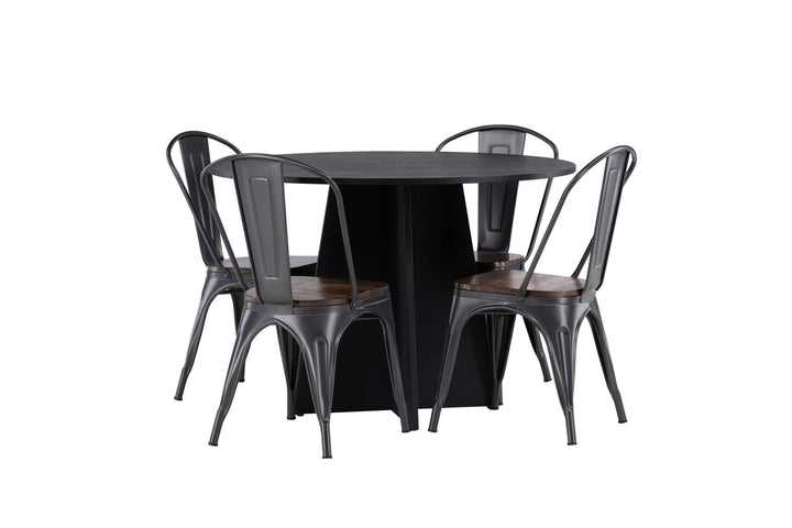 Venture Home Bootcut Round Dining Table - Black / Black Fanéer +Tempe Dining Chair - Dark grey / Dark Brown MDF _4