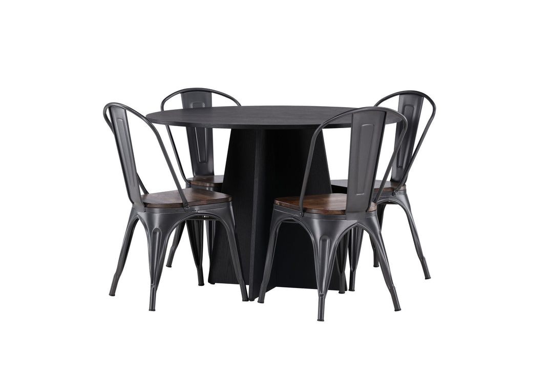 Venture Home Bootcut Round Dining Table - Black / Black Fanéer +Tempe Dining Chair - Dark grey / Dark Brown MDF _4