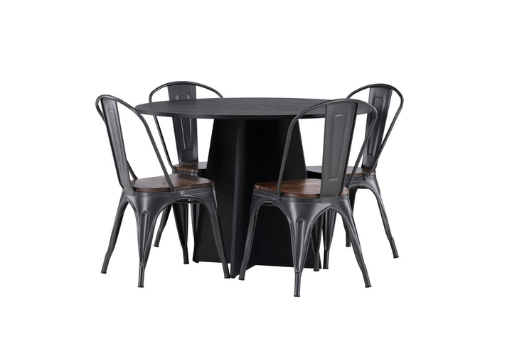 Venture Home Bootcut Round Dining Table - Black / Black Fanéer +Tempe Dining Chair - Dark grey / Dark Brown MDF _4