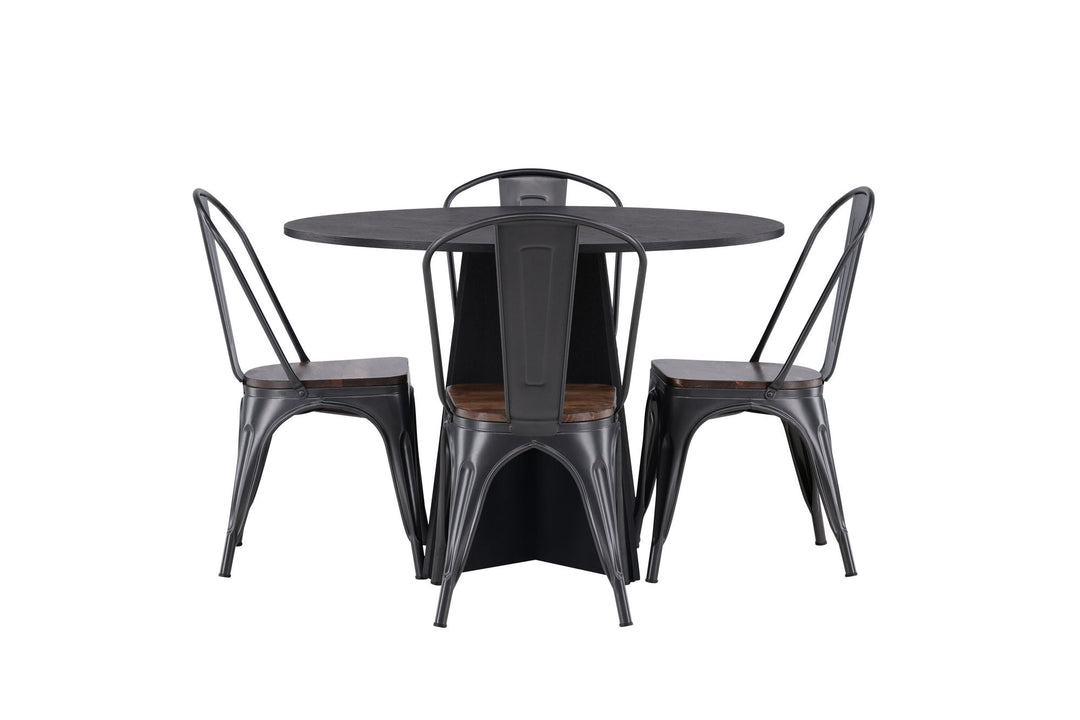 Venture Home Bootcut Round Dining Table - Black / Black Fanéer +Tempe Dining Chair - Dark grey / Dark Brown MDF _4