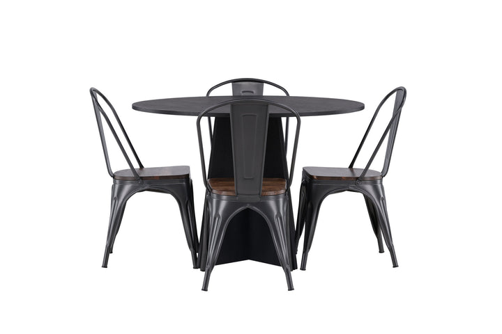 Venture Home Bootcut Round Dining Table - Black / Black Fanéer +Tempe Dining Chair - Dark grey / Dark Brown MDF _4