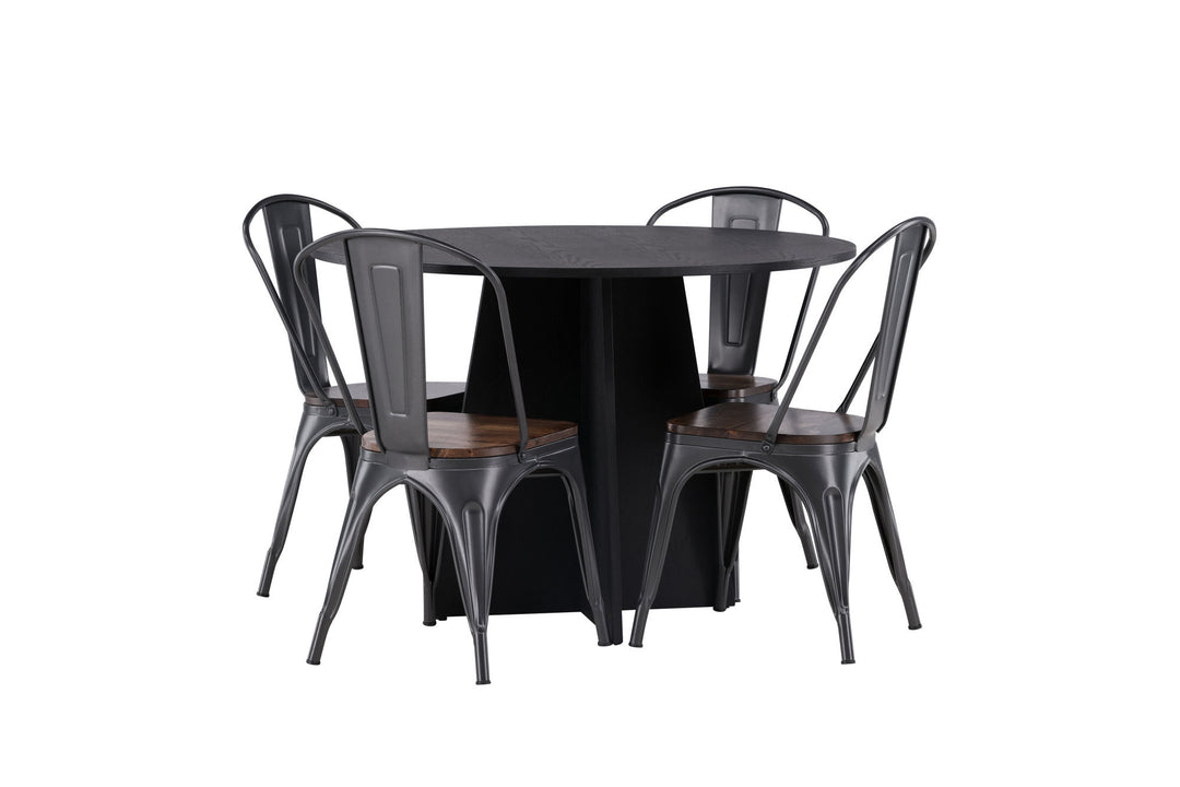 Venture Home Bootcut Round Dining Table - Black / Black Fanéer +Tempe Dining Chair - Dark grey / Dark Brown MDF _4