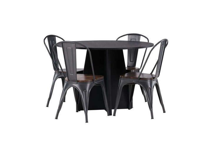 Venture Home Bootcut Round Dining Table - Black / Black Fanéer +Tempe Dining Chair - Dark grey / Dark Brown MDF _4