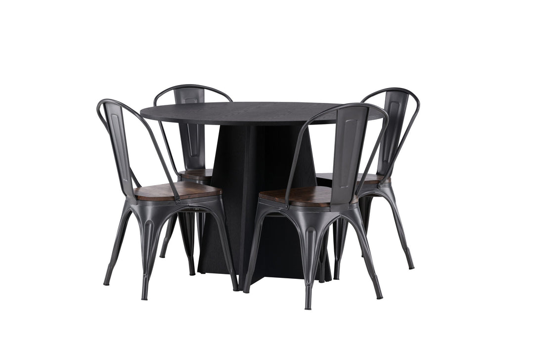 Venture Home Bootcut Round Dining Table - Black / Black Fanéer +Tempe Dining Chair - Dark grey / Dark Brown MDF _4