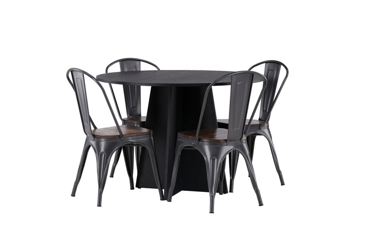 Venture Home Bootcut Round Dining Table - Black / Black Fanéer +Tempe Dining Chair - Dark grey / Dark Brown MDF _4