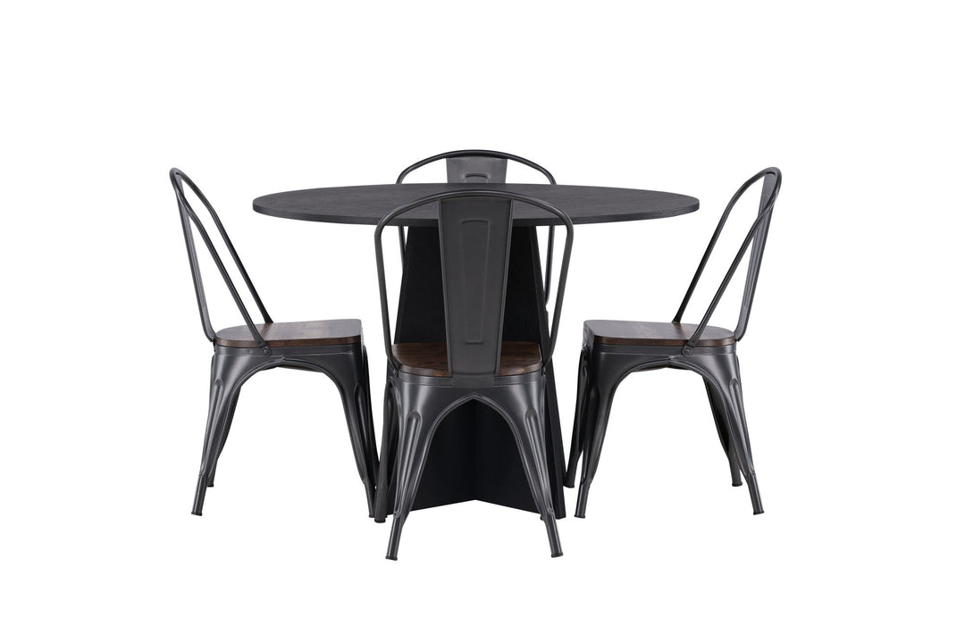 Venture Home Bootcut Round Dining Table - Black / Black Fanéer +Tempe Dining Chair - Dark grey / Dark Brown MDF _4