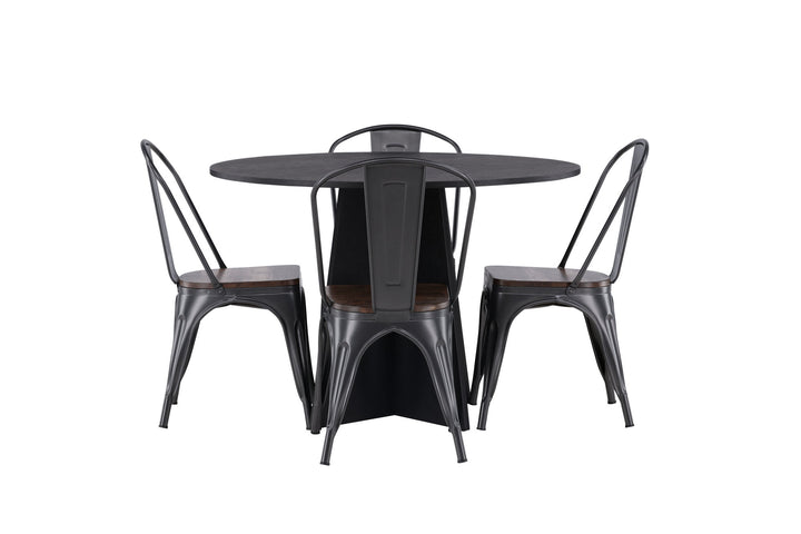 Venture Home Bootcut Round Dining Table - Black / Black Fanéer +Tempe Dining Chair - Dark grey / Dark Brown MDF _4