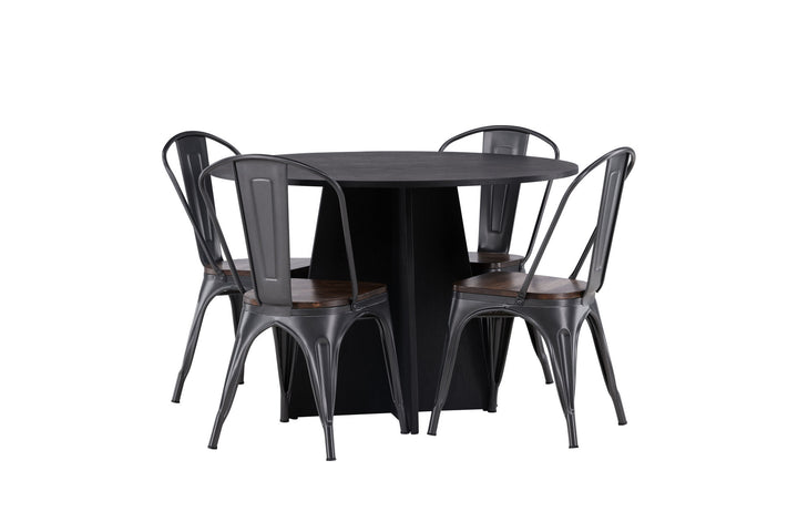 Venture Home Bootcut Round Dining Table - Black / Black Fanéer +Tempe Dining Chair - Dark grey / Dark Brown MDF _4
