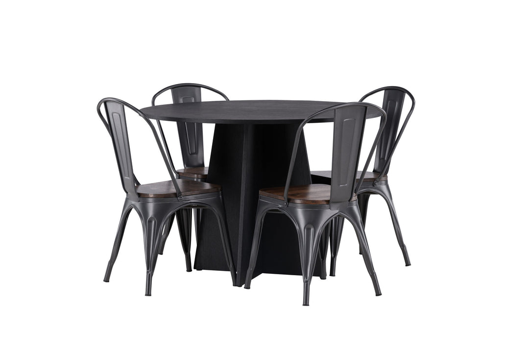 Venture Home Bootcut Round Dining Table - Black / Black Fanéer +Tempe Dining Chair - Dark grey / Dark Brown MDF _4