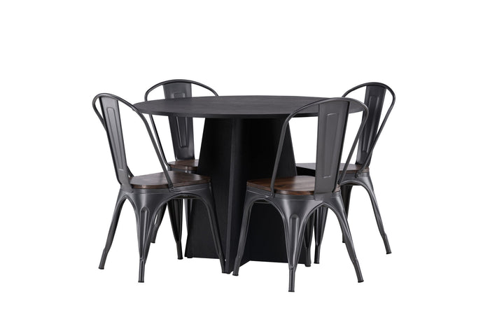 Venture Home Bootcut Round Dining Table - Black / Black Fanéer +Tempe Dining Chair - Dark grey / Dark Brown MDF _4