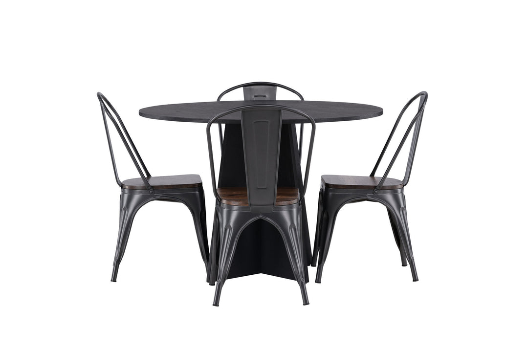 Venture Home Bootcut Round Dining Table - Black / Black Fanéer +Tempe Dining Chair - Dark grey / Dark Brown MDF _4