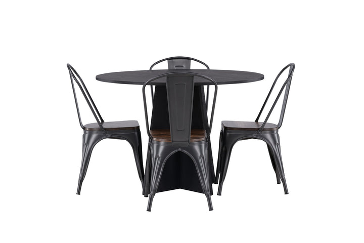 Venture Home Bootcut Round Dining Table - Black / Black Fanéer +Tempe Dining Chair - Dark grey / Dark Brown MDF _4
