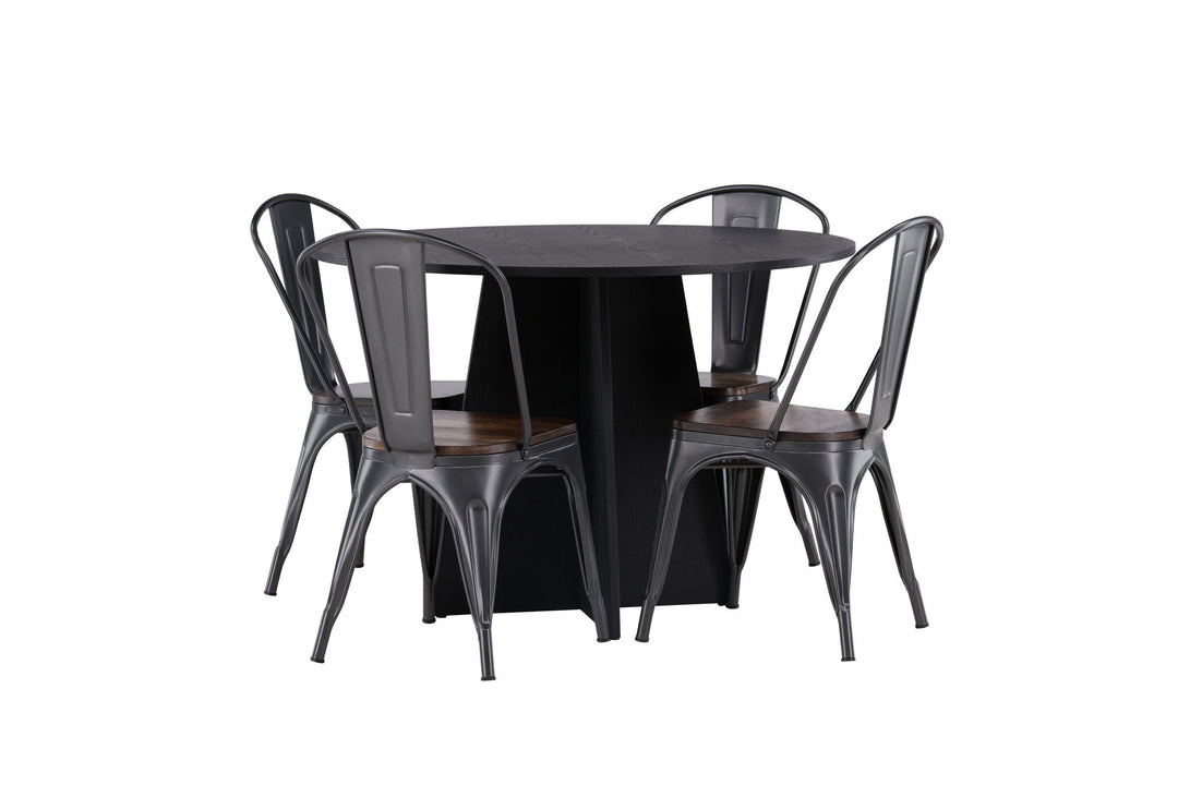 Venture Home Bootcut Round Dining Table - Black / Black Fanéer +Tempe Dining Chair - Dark grey / Dark Brown MDF _4