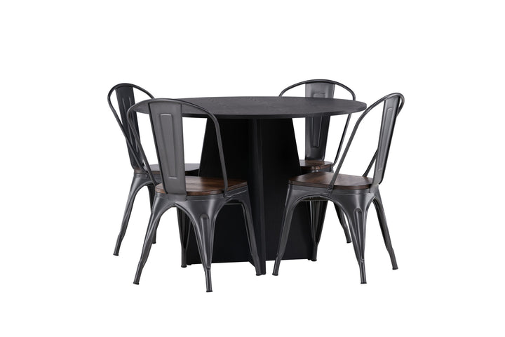Venture Home Bootcut Round Dining Table - Black / Black Fanéer +Tempe Dining Chair - Dark grey / Dark Brown MDF _4