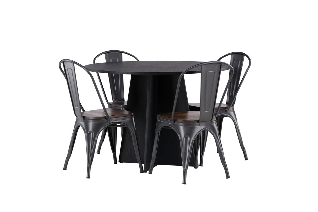 Venture Home Bootcut Round Dining Table - Black / Black Fanéer +Tempe Dining Chair - Dark grey / Dark Brown MDF _4