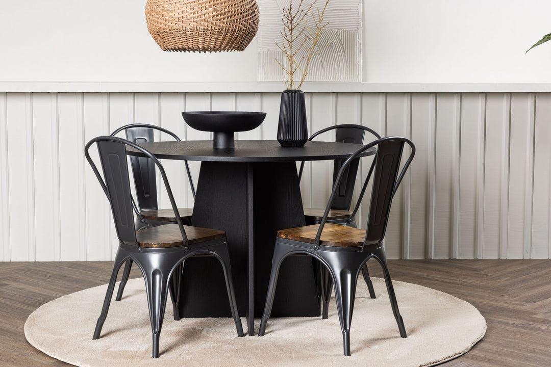 Venture Home Bootcut Round Dining Table - Black / Black Fanéer +Tempe Dining Chair - Dark grey / Dark Brown MDF _4