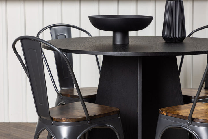 Venture Home Bootcut Round Dining Table - Black / Black Fanéer +Tempe Dining Chair - Dark grey / Dark Brown MDF _4