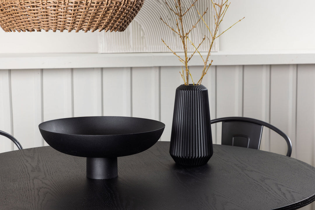 Venture Home Bootcut Round Dining Table - Black / Black Fanéer +Tempe Dining Chair - Dark grey / Dark Brown MDF _4