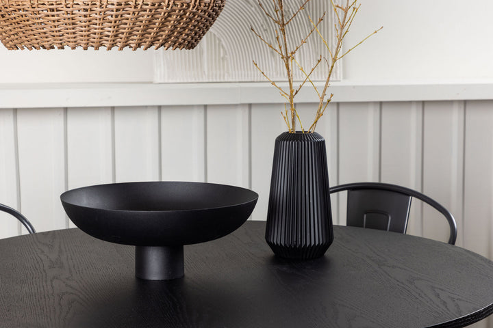 Venture Home Bootcut Round Dining Table - Black / Black Fanéer +Tempe Dining Chair - Dark grey / Dark Brown MDF _4