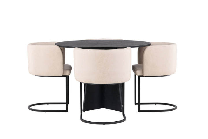 Venture Home Bootcut Round Dining Table - Black / Black Fanéer +Simrishman Dining Chair - Black / Beige TC-fabric _4