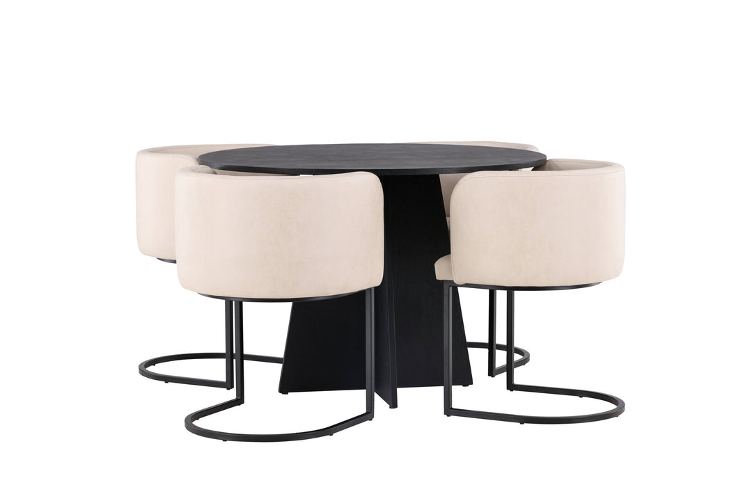 Venture Home Bootcut Round Dining Table - Black / Black Fanéer +Simrishman Dining Chair - Black / Beige TC-fabric _4