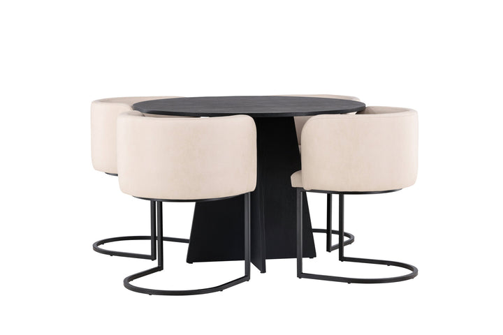 Venture Home Bootcut Round Dining Table - Black / Black Fanéer +Simrishman Dining Chair - Black / Beige TC-fabric _4
